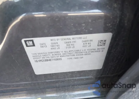 2014 Chevrolet Cruze 1Lt Auto from USA, damaged, VIN 1G1PC5SB4E7160665